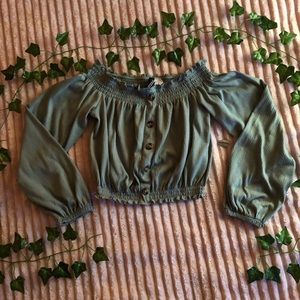 Lettuce Edge Off Shoulder Green Crop Top